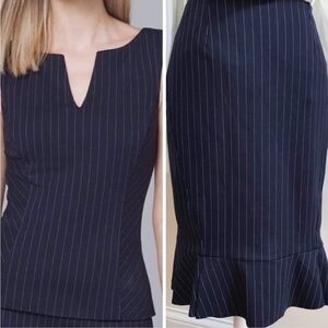 White House Black Market Navy pinstripe Top and skirt set